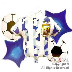 SET DE GLOBOS METALIZADO CAMISETA FUTBOL AFA ARGENTINA 5 UNIDADES X 1